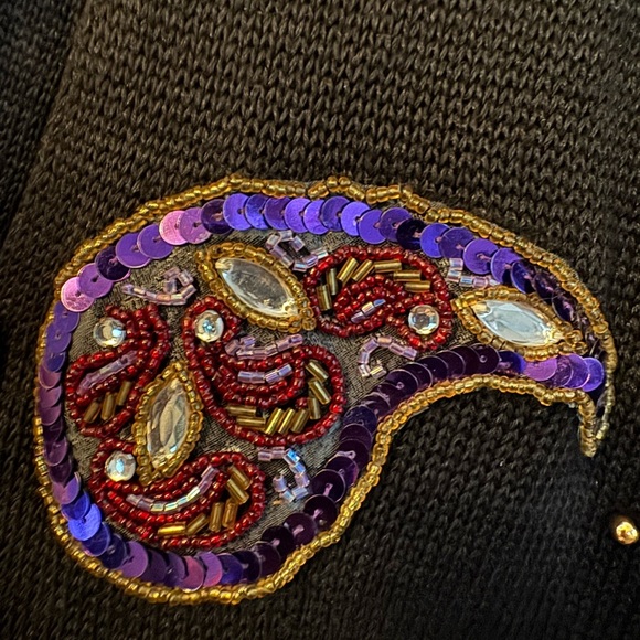 Vintage Paisley Embellished beaded Black Cardigan size small - Picture 7 of 9